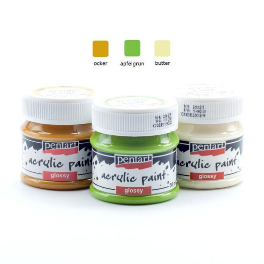 Pentart Acrylfarben Set glänzend 3x50ml - Set 1. - Bastelschachtel - Pentart Acrylfarben Set glänzend 3x50ml - Set 1.