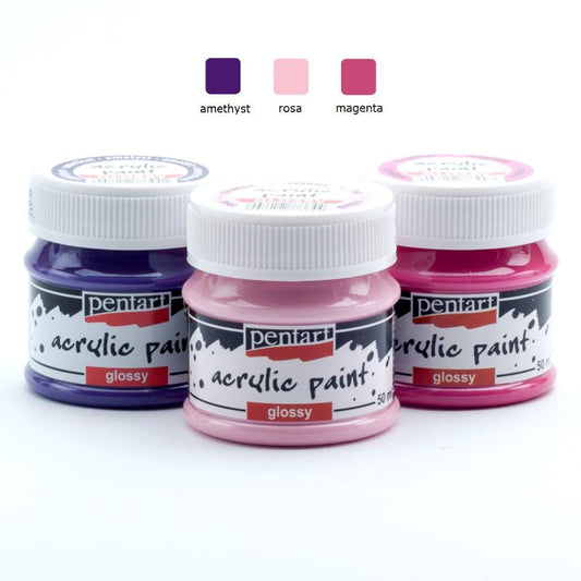 Pentart Acrylfarben Set glänzend 3x50ml - Set 20. - Bastelschachtel - Pentart Acrylfarben Set glänzend 3x50ml - Set 20.