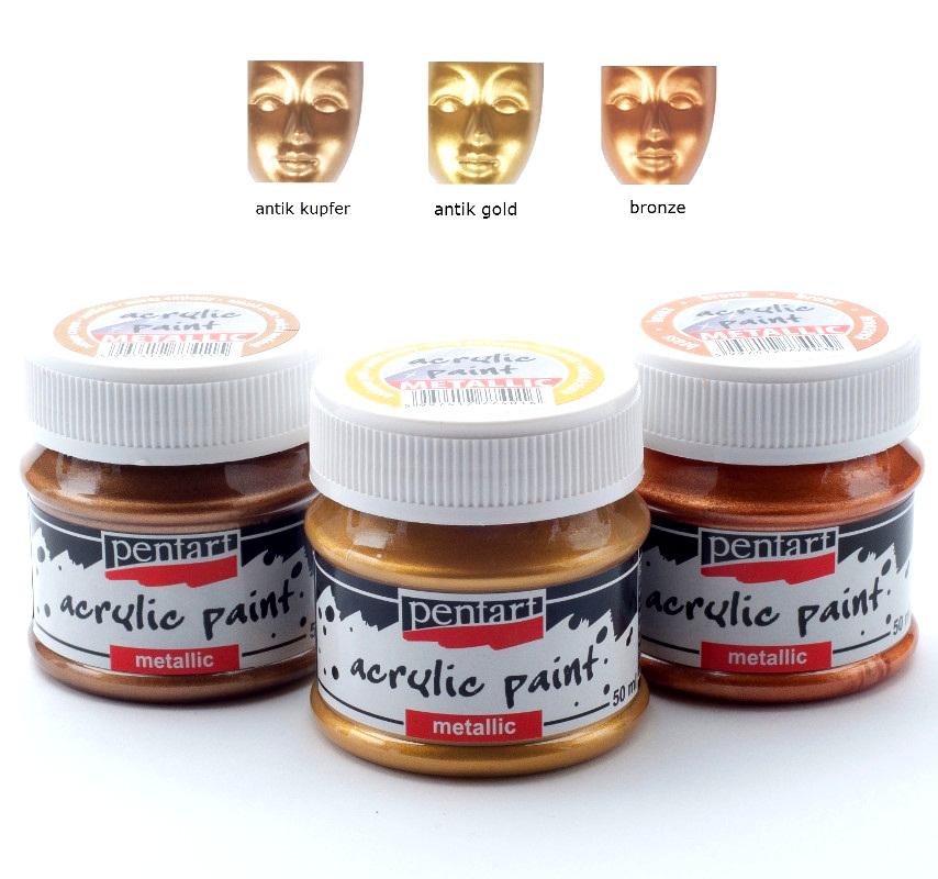 Acrylfarben Set Metallic 3x50ml - Set 3. - Bastelschachtel - Acrylfarben Set Metallic 3x50ml - Set 3. Pentart Farbe