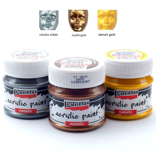 Acrylfarben Set Metallic 3x50ml - Set 4. - Bastelschachtel - Acrylfarben Set Metallic 3x50ml - Set 4. Pentart Farbe