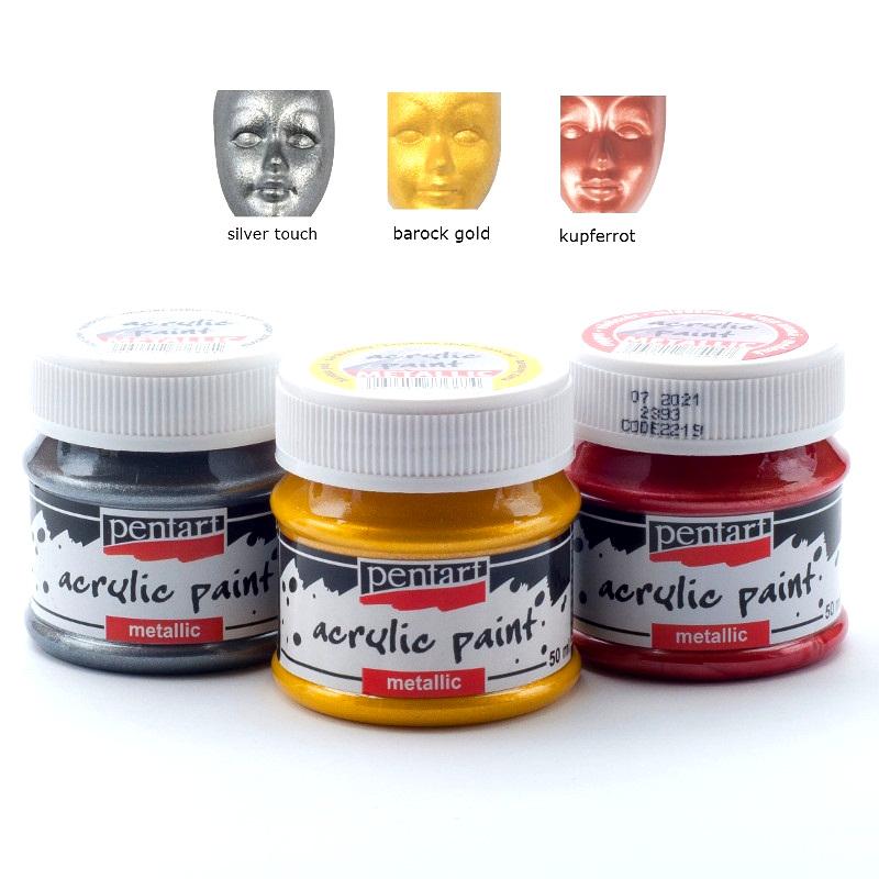 Acrylfarben Set Metallic 3x50ml - Set 9. - Bastelschachtel - Acrylfarben Set Metallic 3x50ml - Set 9. Pentart Farbe