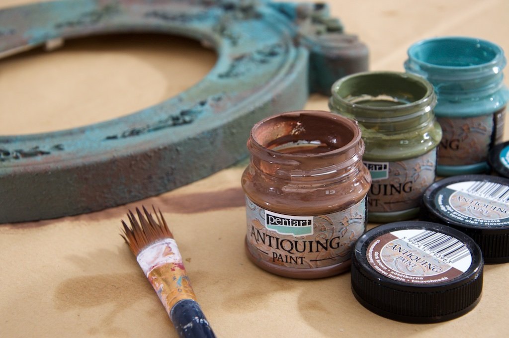 Pentart Antikfarbe 50ml - patina grün - Bastelschachtel - Pentart Antikfarbe 50ml - patina grün