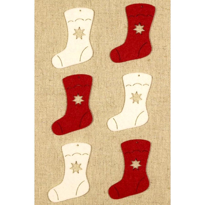 Bastelfilz Figuren - Weihnachtsstiefel gestanzt, rot-weiß 3er Set