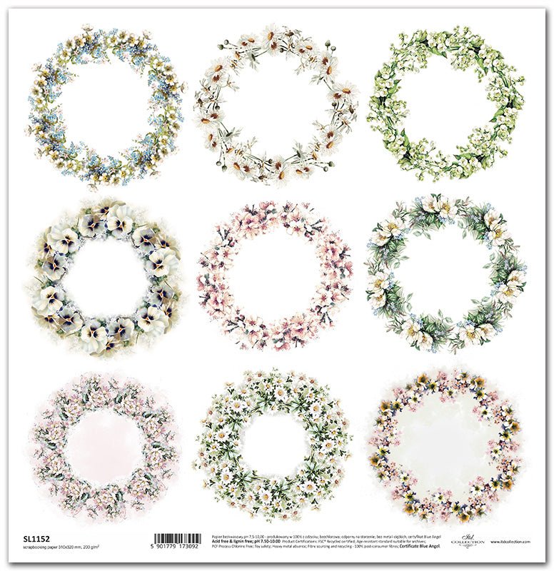 Scrapbook Papier 31x32cm - Flower post white wreaths - Bastelschachtel - Scrapbook Papier 31x32cm - Flower post white wreaths