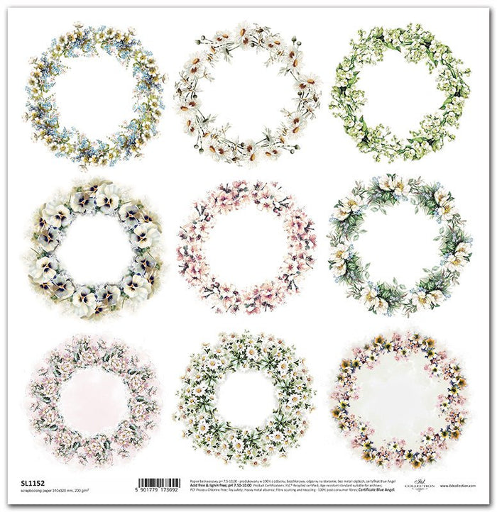 Scrapbook Papier 31x32cm - Flower post white wreaths