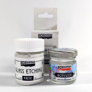 Pentart Glasätzungspaste 50ml im Set mit Verdünner - Bastelschachtel - Pentart Glasätzungspaste mit Alkohol Verdünner