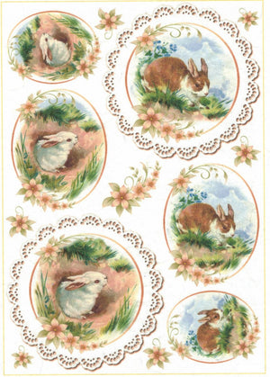 Reispapier A4 - Spring bunnies - Bastelschachtel - Reispapier A4 - Spring bunnies