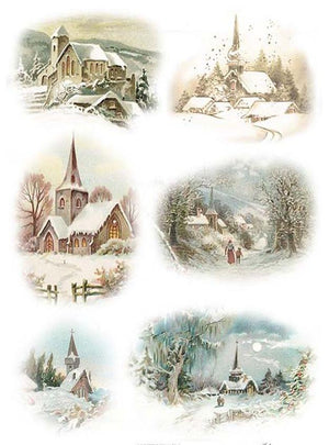 Reispapier A4 - Winterlandschaft mit Kirche - Bastelschachtel - Reispapier A4 - Winterlandschaft mit Kirche