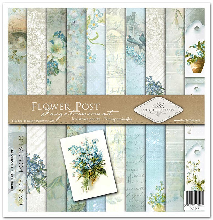 Scrapbook Papierblock 12,2"x12,6" -  Flower post - forget-me-not