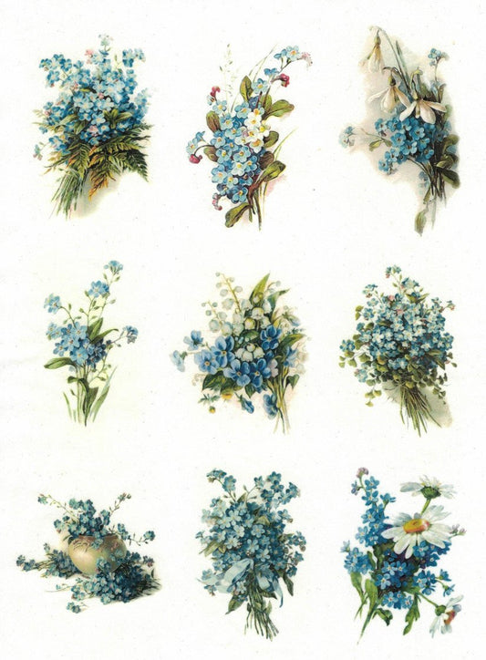 Reispapier A3 - Bouquets of forget-me-not - Bastelschachtel - Reispapier A3 - Bouquets of forget-me-not