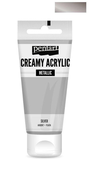 Pentart Creamy Acrylic 60ml - Rokoko silber - Bastelschachtel - Pentart Creamy Acrylic 60ml - Rokoko silber