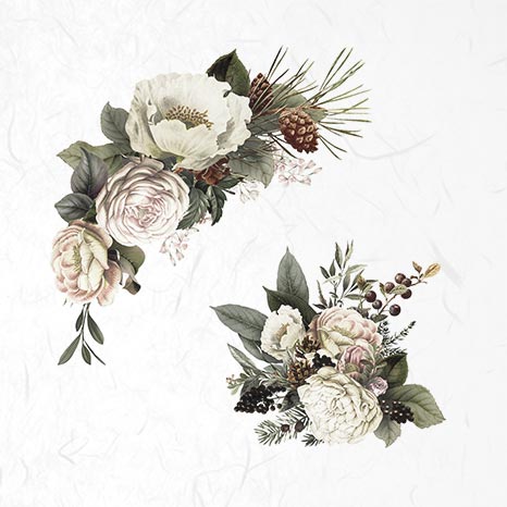 Reispapier Set 15x15cm - White flowers