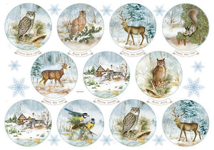 Reispapier 32x45cm - Winter forest animals rounds - Bastelschachtel - Reispapier 32x45cm - Winter forest animals rounds