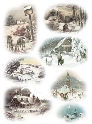 Reispapier A4 - Winterabend - Bastelschachtel - Reispapier A4 - Winterabend