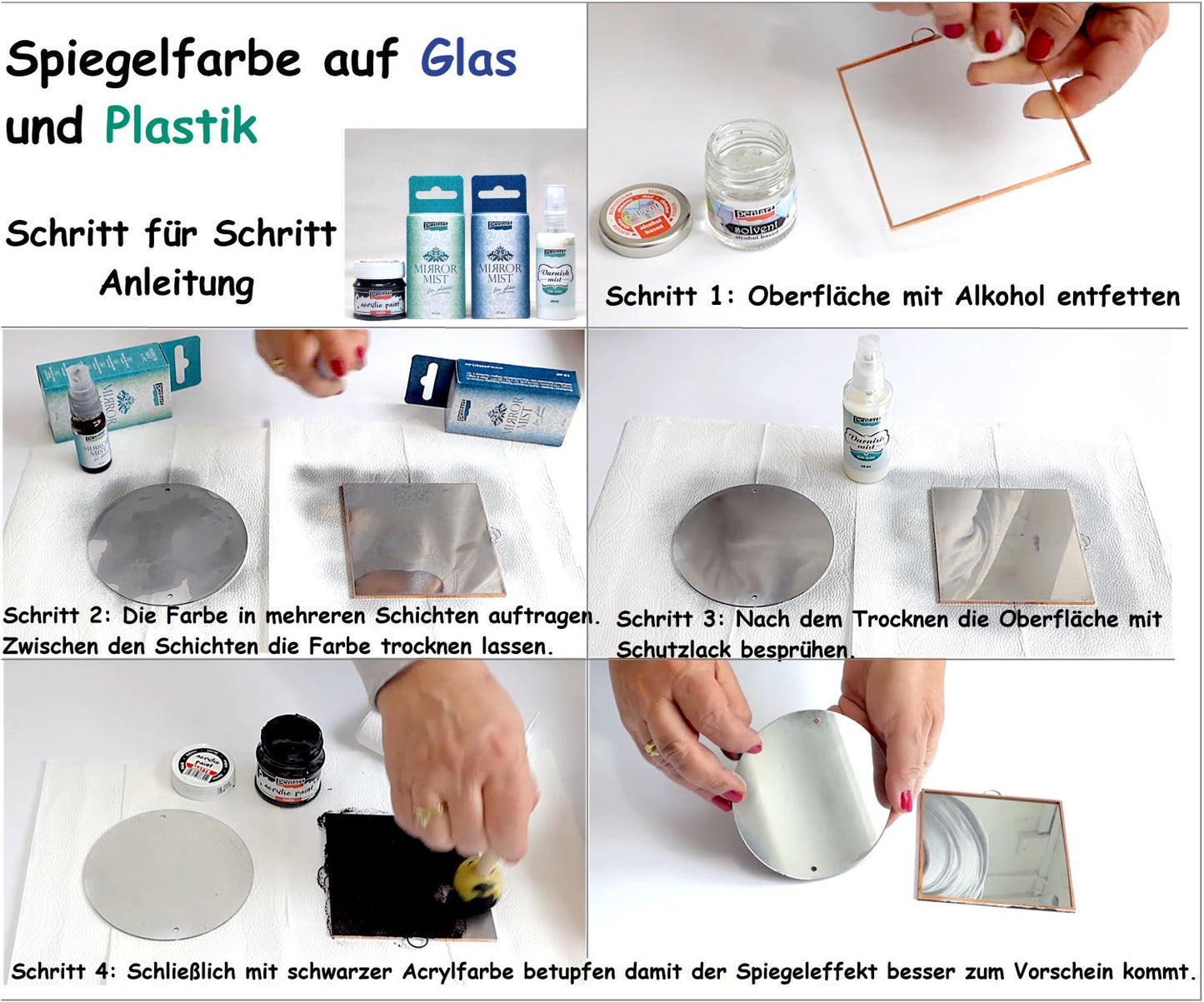 Pentart Spiegelfarbe auf Glas und Plastik im Set - Bastelschachtel - Pentart Spiegelfarbe auf Glas und Plastik im Set