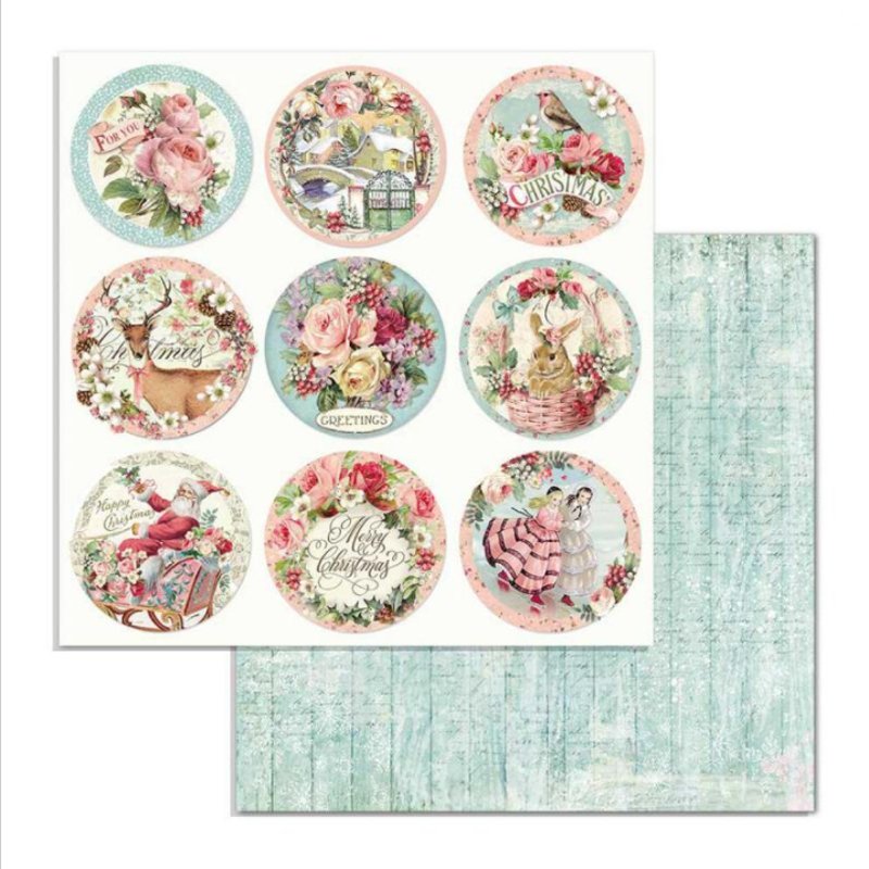 Scrapbook Papier 30,5x30,5cm - Pink christmas rounds - Bastelschachtel - Scrapbook Papier 30,5x30,5cm - Pink christmas rounds