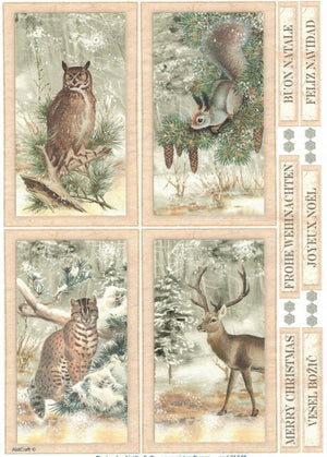 Reispapier A4 - Winter forest framed animals 1. - Bastelschachtel - Reispapier A4 - Winter forest framed animals 1.