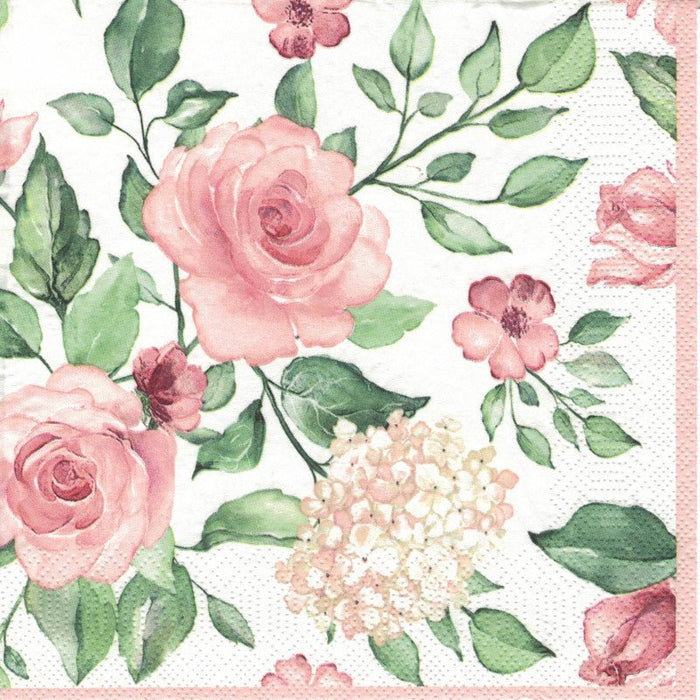 Serviette - Watercolour roses with hydrangea