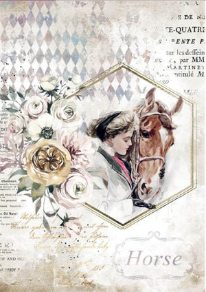 Reispapier A4 - Romantic Horses lady frame - Bastelschachtel - Reispapier A4 - Romantic Horses lady frame
