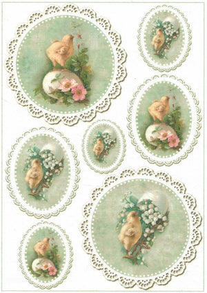 Reispapier A4 - Easter chicks with lace - Bastelschachtel - Reispapier A4 - Easter chicks with lace