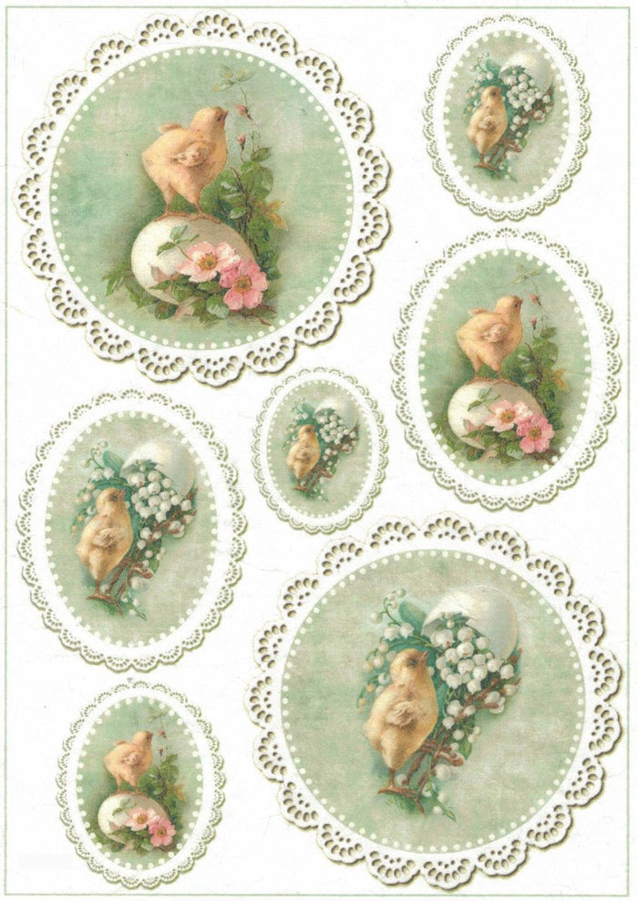 Reispapier A4 - Easter chicks with lace