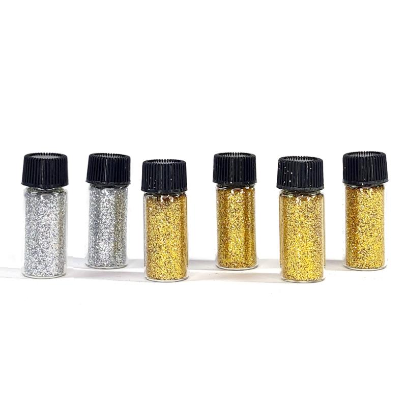 Glitterpulver Set 6x3,5ml - gold-silber - Bastelschachtel - Glitterpulver Set 6x3,5ml - gold-silber