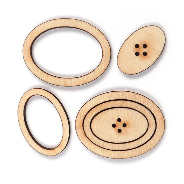 Holzknopfset - Oval mit Rahmen, 3 Stück