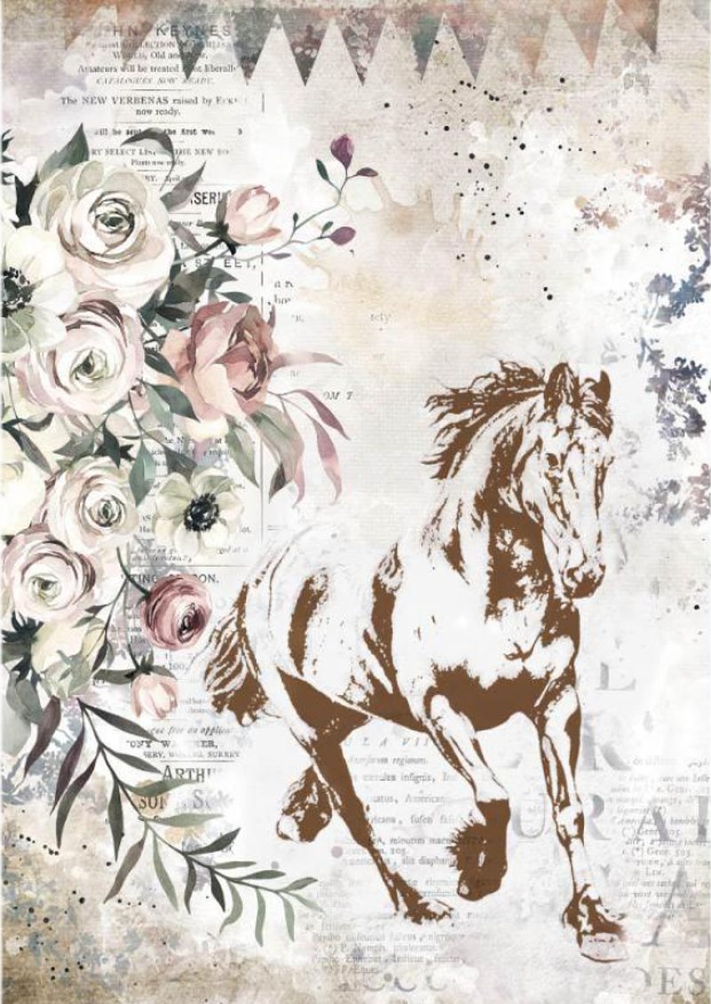 Reispapier A4 - Romantic Horses running horse - Bastelschachtel - Reispapier A4 - Romantic Horses running horse