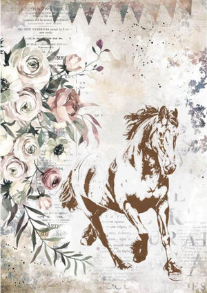 Reispapier A4 - Romantic Horses running horse - Bastelschachtel - Reispapier A4 - Romantic Horses running horse