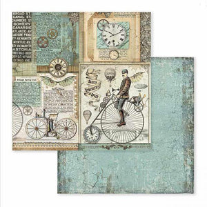 Scrapbook Papier 30,5x30,5cm - Voyages Fantastiques retro bicycle - Bastelschachtel - Scrapbook Papier 30,5x30,5cm - Voyages Fantastiques retro bicycle