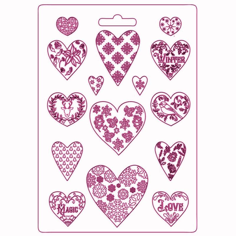 Gießform - Christmas patchwork hearts - Bastelschachtel - Gießform - Christmas patchwork hearts