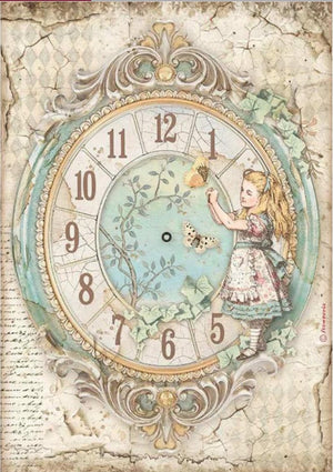 Reispapier A4 - Alice clock - Bastelschachtel - Reispapier A4 - Alice clock