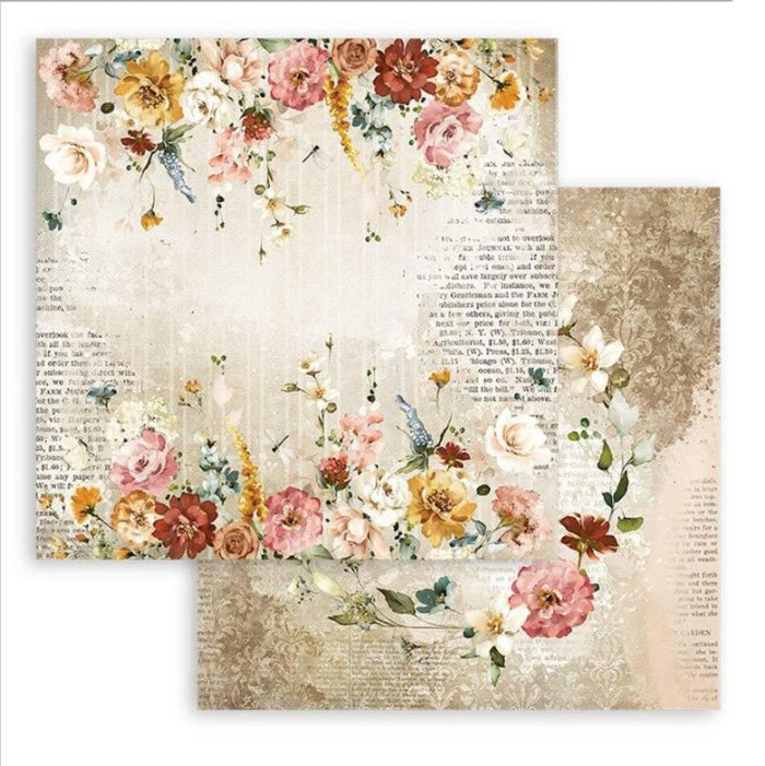 Scrapbook Papier 30,5x30,5cm - Garden of promises - flowers and newspaper