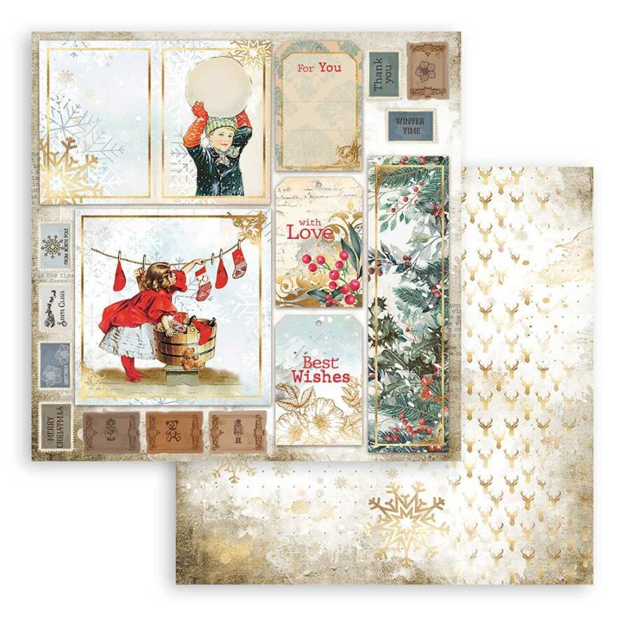 Scrapbook Papier 30,5x30,5cm - Romantic christmas cards - Bastelschachtel - Scrapbook Papier 30,5x30,5cm - Romantic christmas cards