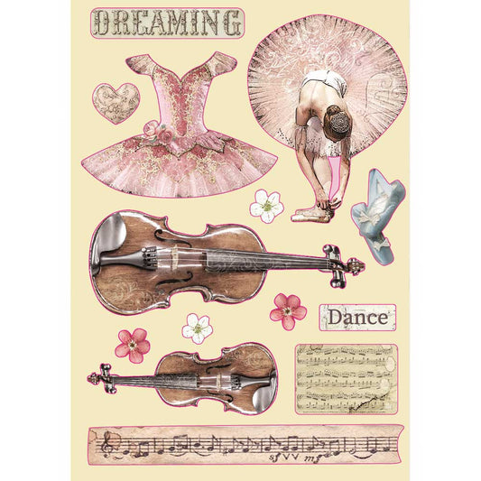 Bunte Holzfiguren Set A5 - Passion violin and dance - Bastelschachtel - Bunte Holzfiguren Set A5 - Passion violin and dance