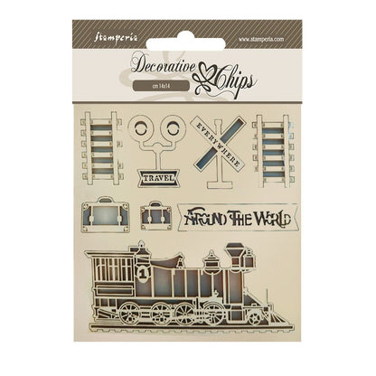 Chipboard 14x14cm - Around the world - Train - Bastelschachtel - Chipboard 14x14cm - Around the world - Train