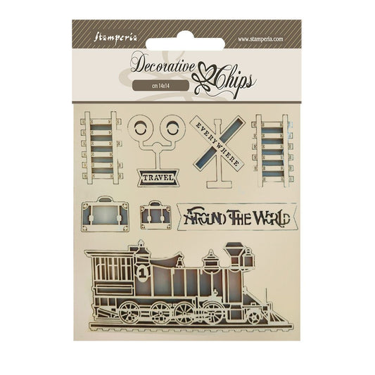 Chipboard 14x14cm - Around the world - Train - Bastelschachtel - Chipboard 14x14cm - Around the world - Train