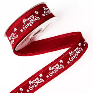 Dekoband mit Fransen, Merry christmas 23mm, rot-weiß - Bastelschachtel - Dekoband mit Fransen, Merry christmas 23mm, rot-weiß