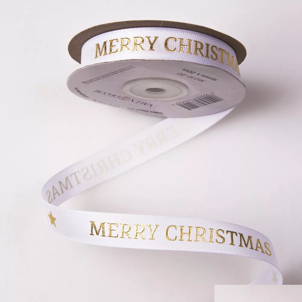 Dekoband Merry Christmas 16mm, weiß-gold - Bastelschachtel - Dekoband Merry Christmas 16mm, weiß-gold