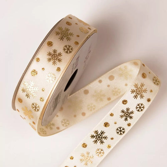 Dekoband Snowflakes 23mm, creme-gold - Bastelschachtel - Dekoband Snowflakes 23mm, creme-gold