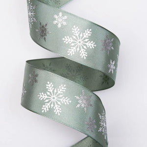 Dekoband Snowflakes 38mm, country grün-silber - Bastelschachtel - Dekoband Snowflakes 38mm, country grün-silber