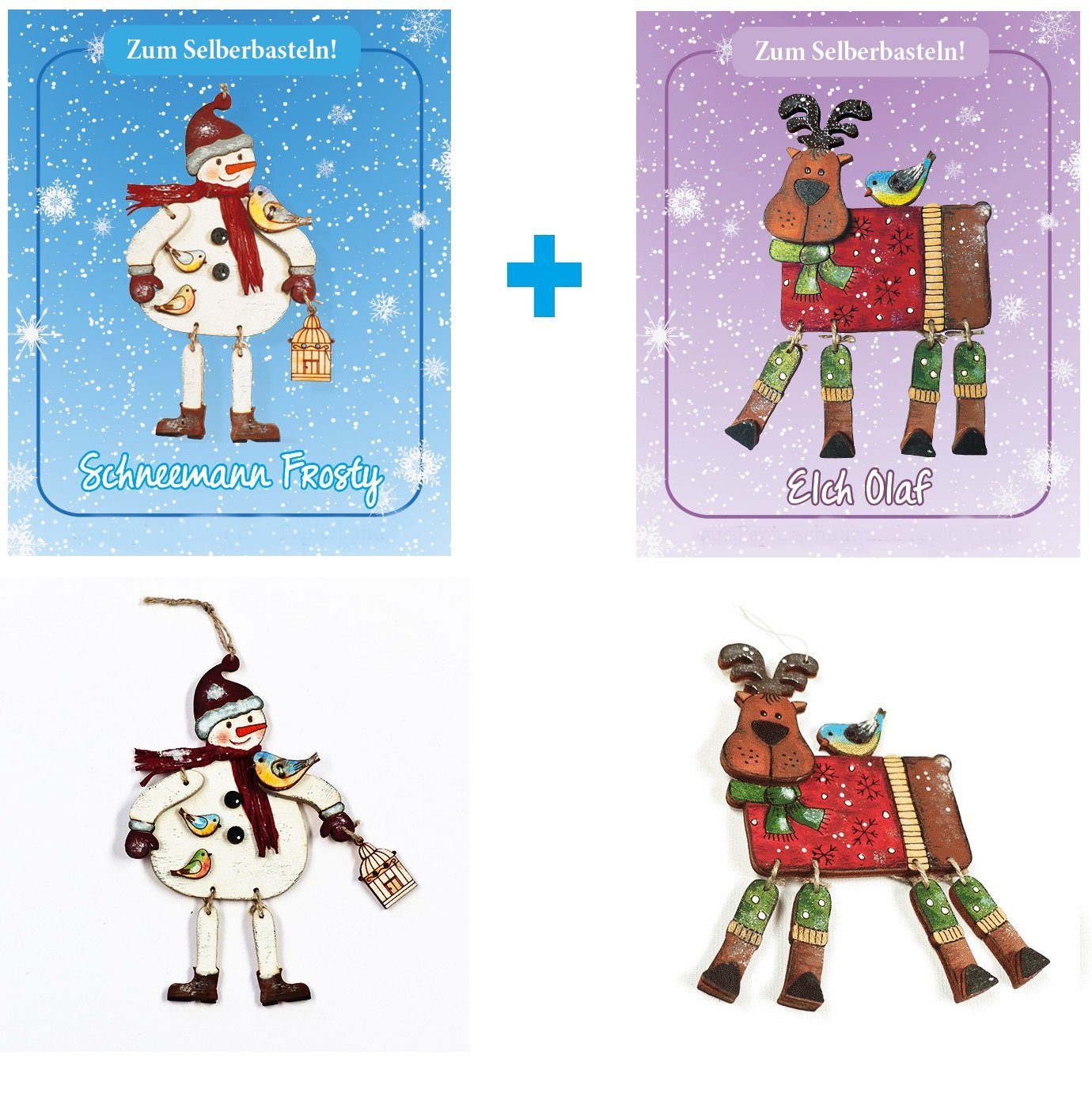 DIY Christbaumschmuck 2-er Set - Schneemann und Elch - Bastelschachtel