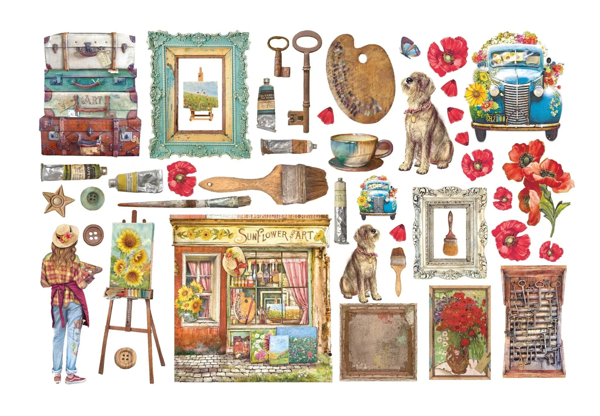 Ephemera - Sunflower Art - Elements and Poppies - Bastelschachtel - Ephemera - Sunflower Art - Elements and Poppies