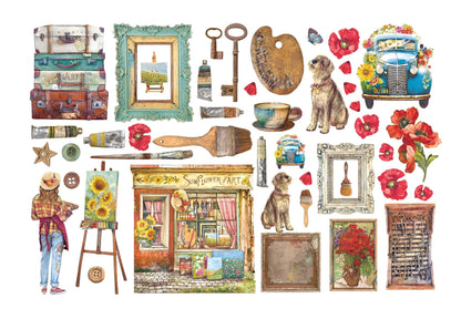 Ephemera - Sunflower Art - Elements and Poppies - Bastelschachtel - Ephemera - Sunflower Art - Elements and Poppies