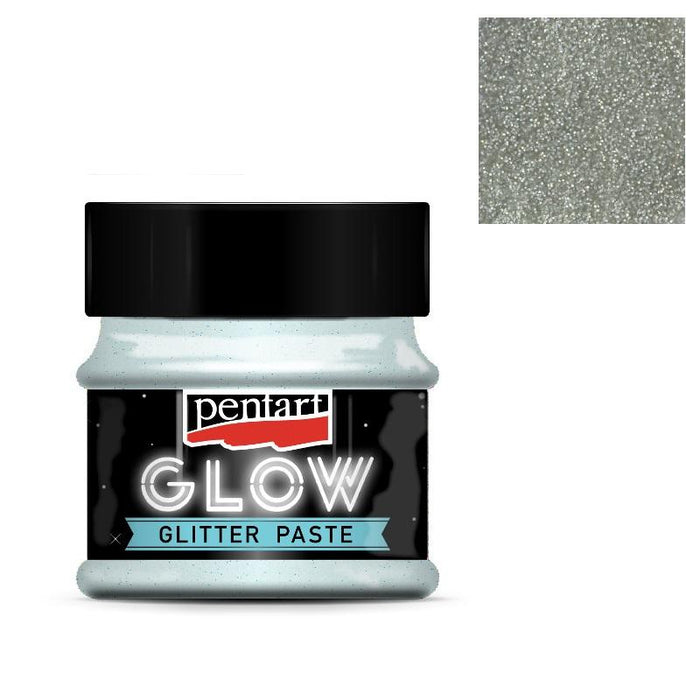 Pentart Glitterpaste glow in the dark 50ml - silber