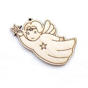 Holzfigur - Fliegender Engel mit Stern - Bastelschachtel - Holzfigur - Fliegender Engel mit Stern