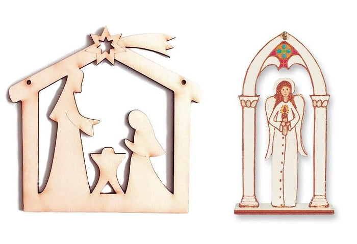Holzfiguren Set - Betlehem mit Engel im Tor