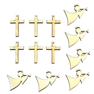 Holzfiguren Set - Kreuz mit Engel, 12 Stk. - Bastelschachtel - Holzfiguren Set - Kreuz mit Engel, 12 Stk.