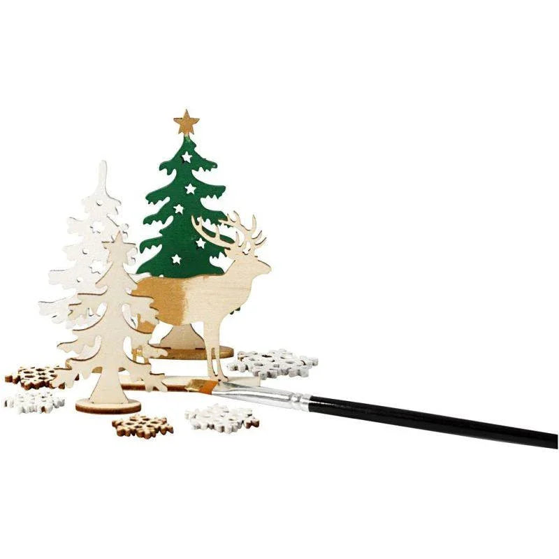 Holzfiguren Set - Wald mit Hirsch - Bastelschachtel