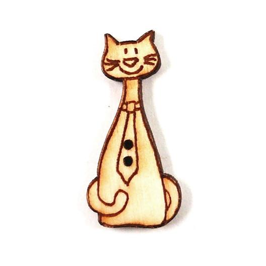 Holzknopf - Katze mit Krawatte - Bastelschachtel - Holzknopf - Katze mit Krawatte